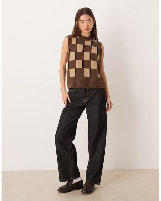 ASOS Knitted Brushed Tank Chocolate Brown Check
