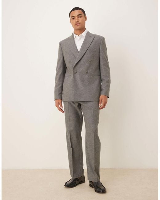 ASOS Gray Regular Double Breasted Wool Blend Suit Jacket for men