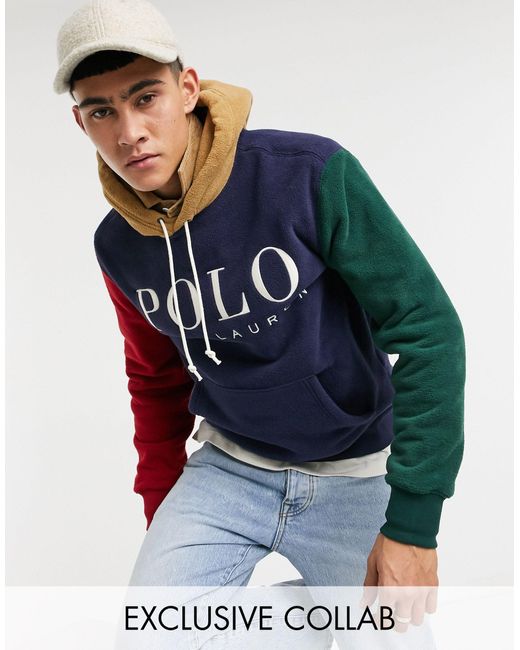 Polo Ralph Lauren X ASOS – Exclusive Collab – Kapuzenpullover aus  Polarfleece mit Logo auf Brusthöhe und Farbblockdesign in Blau für Herren |  Lyst DE