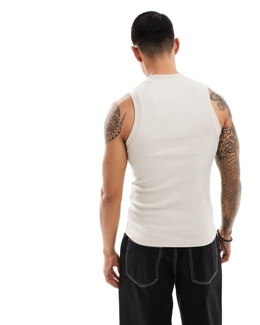 ASOS White Muscle Fit Tank Top With Henley Neck for men