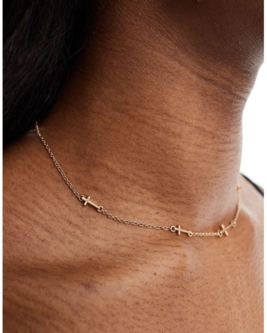 AllSaints Brown Cross Chain Necklace