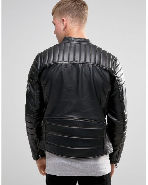 Pepe Jeans Pepe Paul Slim Leather Biker Jacket in Black for Men | Lyst