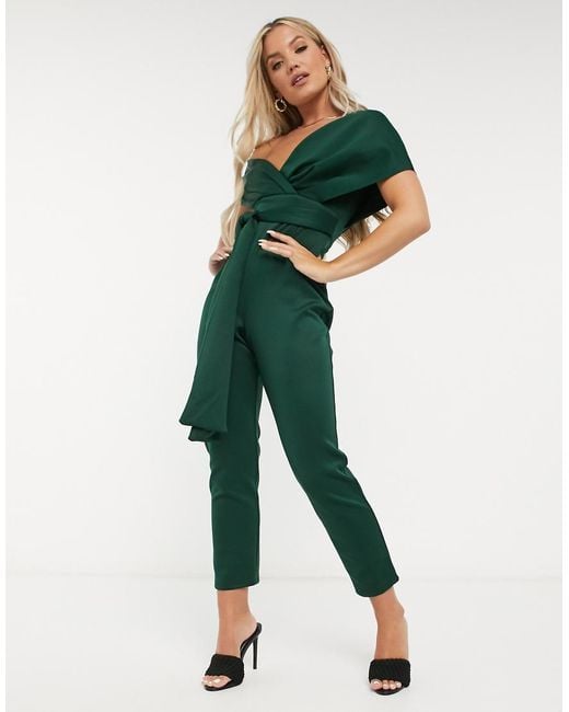 ASOS Green Fallen Shoulder Scuba Jumpsuit