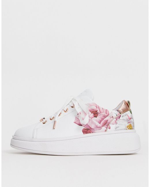 Ted Baker Leather Floral Trainers | Lyst