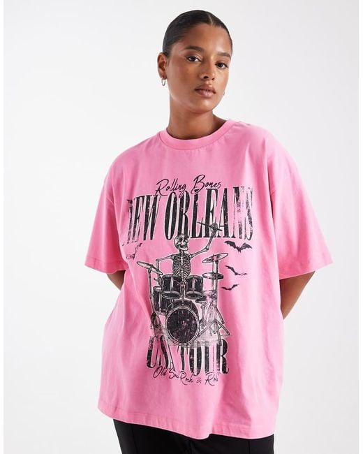 Camiseta Rosa Lavado Extragrande Con Estampado Gráfico De Esqueleto De Asos Design Curve ASOS de color Pink