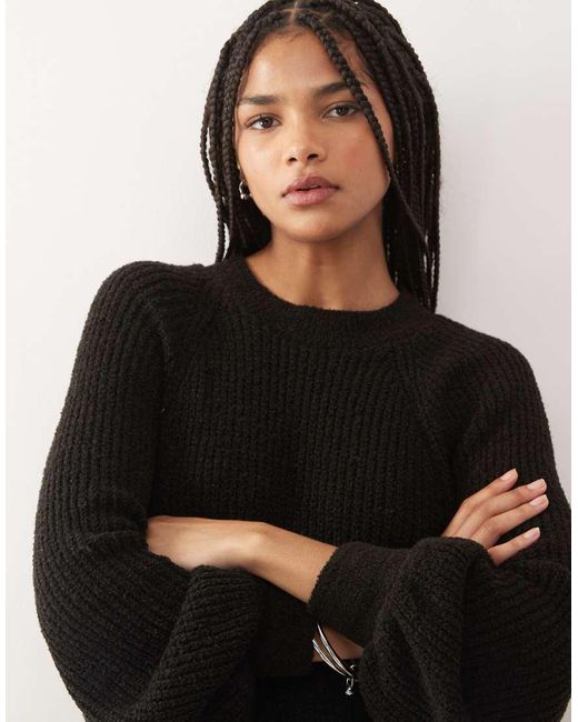 Reclaimed Vintage Black Knitted Crew Neck Knitted Jumper With Raglan Balloon Sleeves