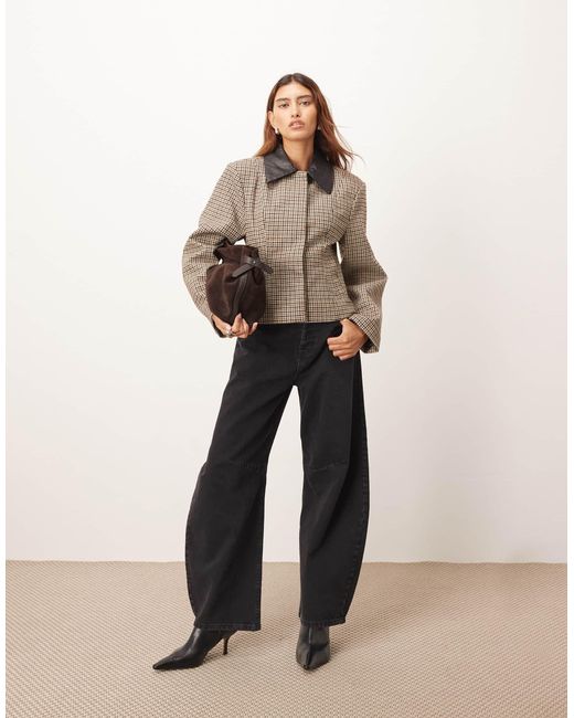 ARRANGE Natural Structured Jacket With Contrast Leather Collar
