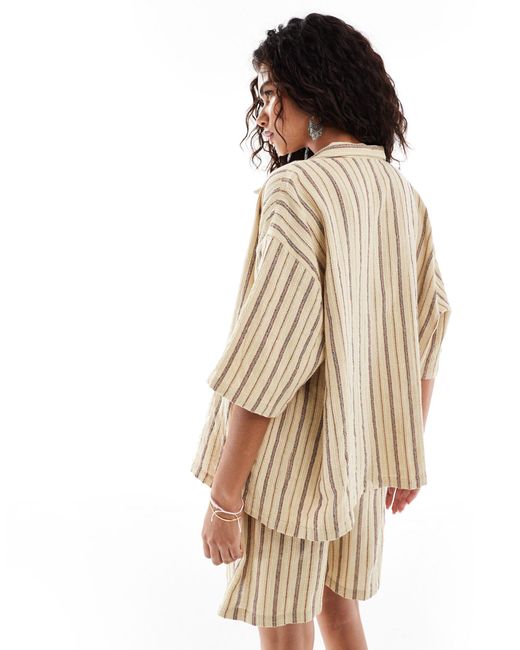 Reclaimed (vintage) Brown Unisex Textured Stripe Shirt Co-ord