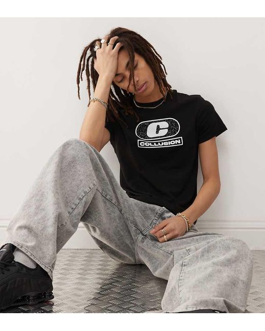 Collusion Black Shrunken T-Shirt for men