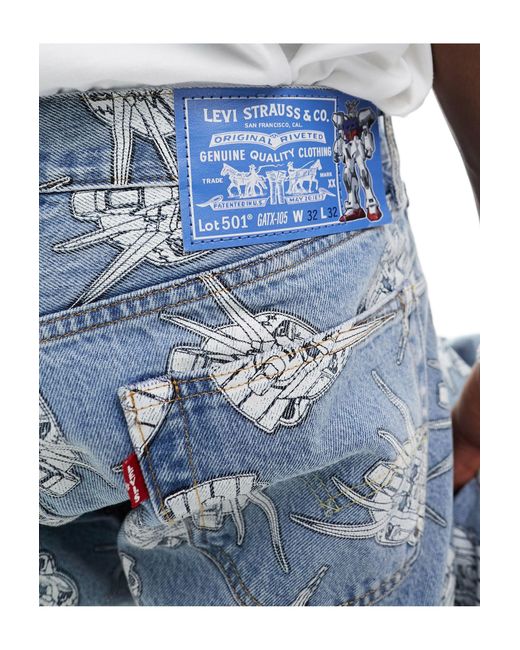 Levi's Blue X Gundam Collab '93 501 Starfighter All Over Print Straight Fit Jeans for men