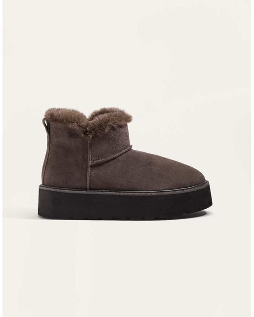 Oysho Brown Leather Platform Boots