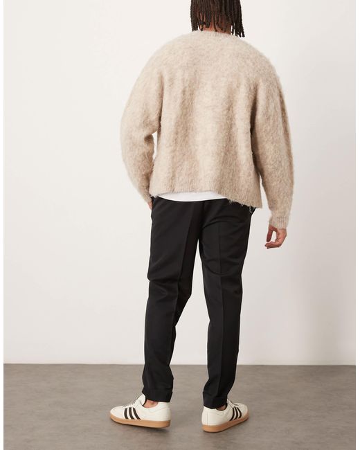 ASOS Natural Smart Tapered Fit Trousers With Turnups for men