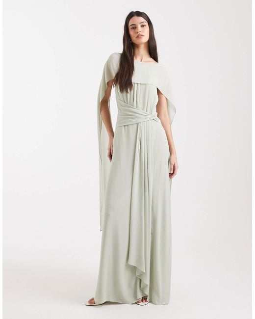 TFNC London Bridesmaid Chiffon Cape Twist Detail Maxi Dress in White | Lyst