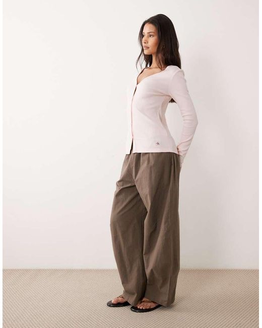 Calvin Klein Pink Long Sleeve Rib Button-front Top