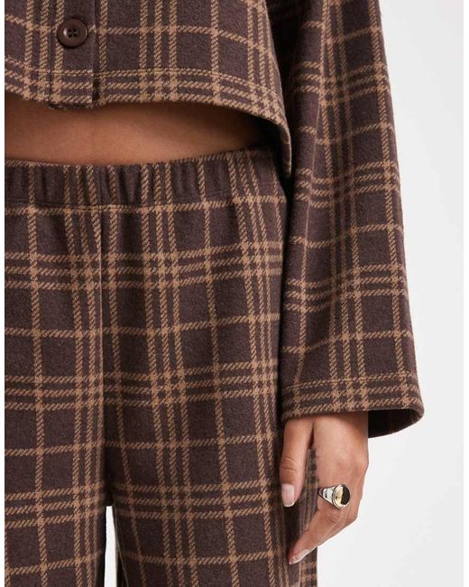 Miss Selfridge Brown Check Soft Rib Wide Leg Trouser