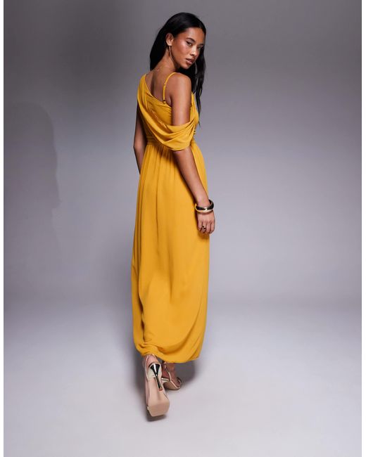 TFNC London Multicolor Asymmetric Maxi Dress With Drape Back