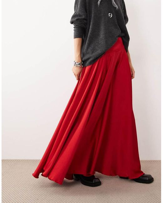 Free People Red Chilco Maxi Skirt With Side Split