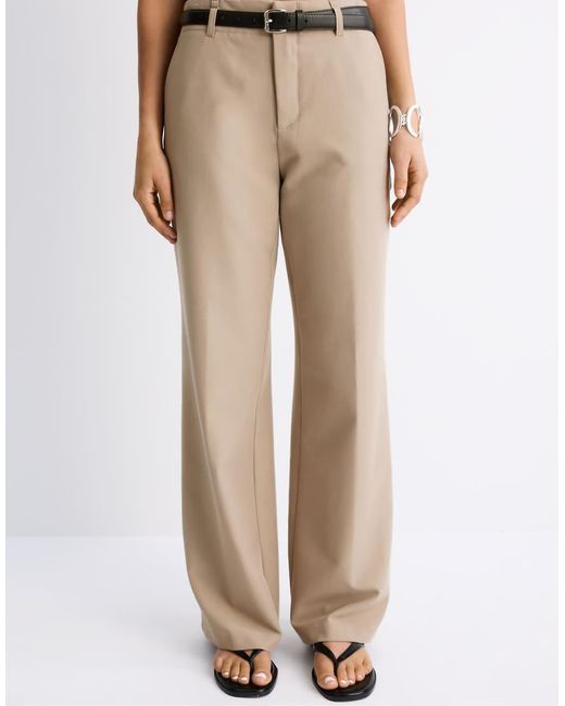 Stradivarius Natural Flowing Straight-leg Smart Trousers With Belt