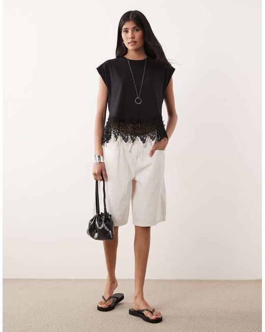 Mango Black 100% Cotton Embroidered Hem T-Shirt