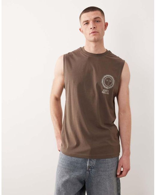 Only & Sons Brown Oversized Vest With Sun Back Print for men