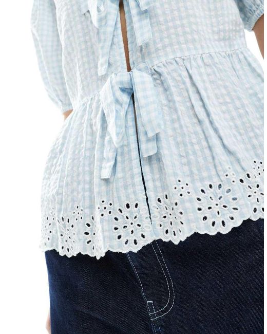 New Look White Tie Front Gingham Top