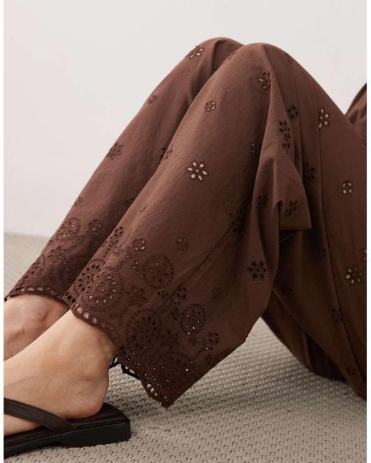 New Look Brown Co-Ord Broderie Wide Leg Trousers