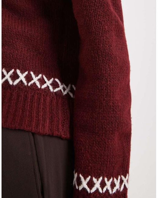 ONLY Red Contrast Details Round Neck Jumper