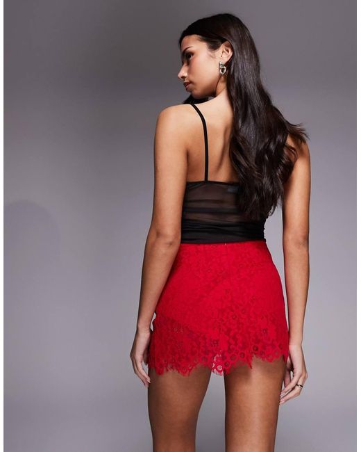 AFRM Red Presley Lace Scallop Hem Mini Skirt Co-Ord