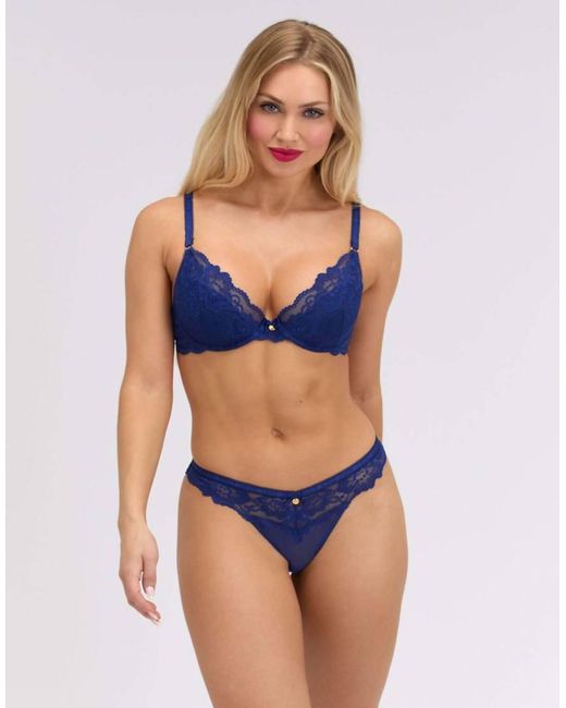 Boux Avenue Blue Harper Briefs Floral Lace Mesh Back High Leg Underwear