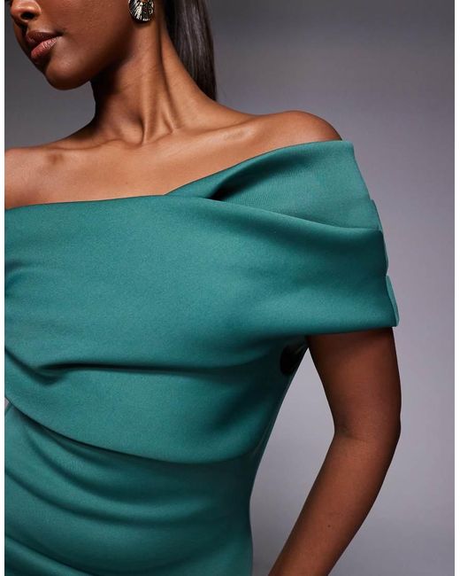 ASOS Blue Ruched Off The Shoulder Midi Dress