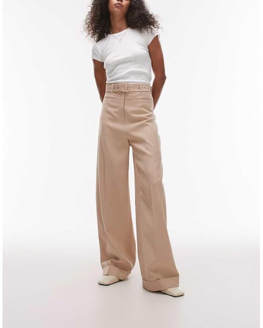 & Other Stories Natural Fluid Wide Leg Pants With Eyelet Belt