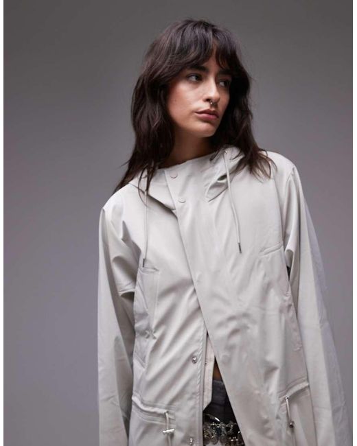 Rains White Bold Waterproof Longest Jacket