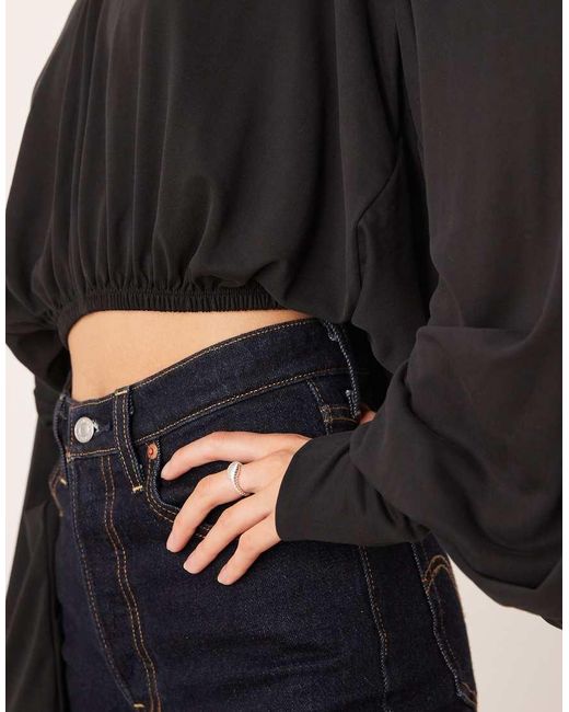 ASOS Black Modal Cropped Balloon Sleeve V Neck Top