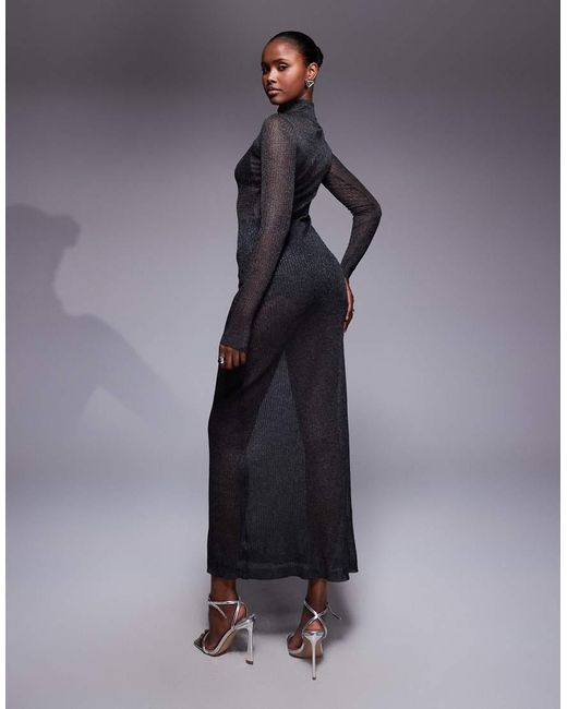 AFRM Blue Shimmer Ribbed Maxi Dress With Panty