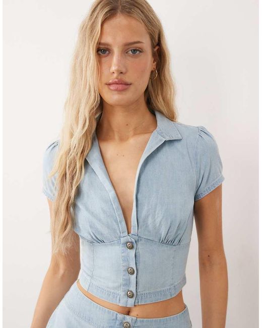 Free People Blue Easy Does It Denim Blouse And Midaxi Skirt Set