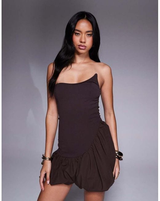 ASOS Gray Scuba Asymmetric Bandeau Mini Dress With Puffball Skirt