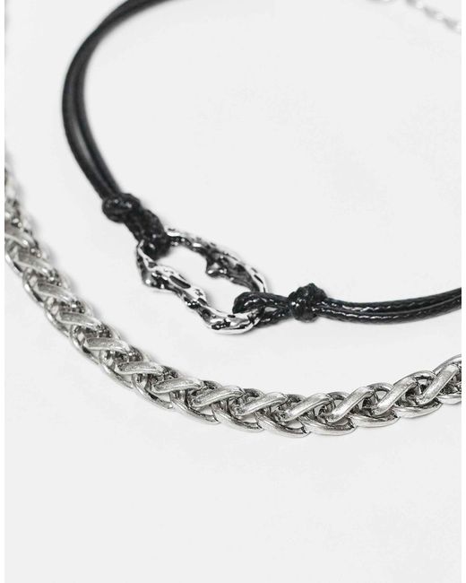 ASOS Metallic 2 Pack Chain And Cord Bracelet for men