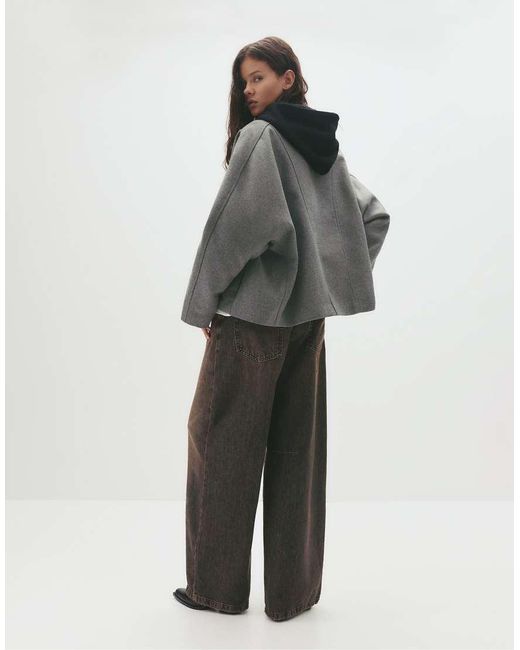 Pull&Bear Gray Wool Blend Kimono Coat