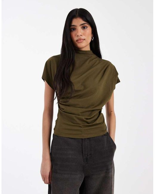 ASOS Green Twist Shoulder Drapey Top