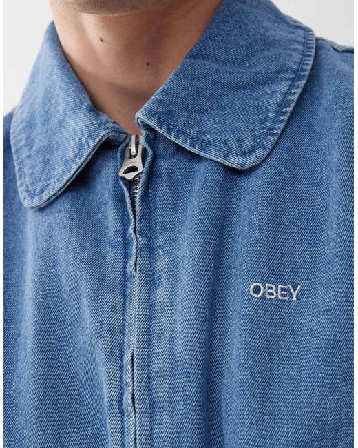 Obey Blue Denim Bomber Jacket for men