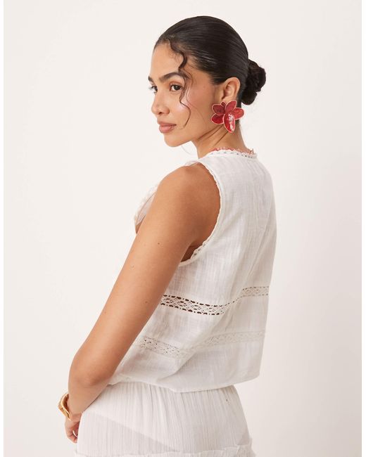 ASOS White Textured Lace Insert Tie Front Beach Top