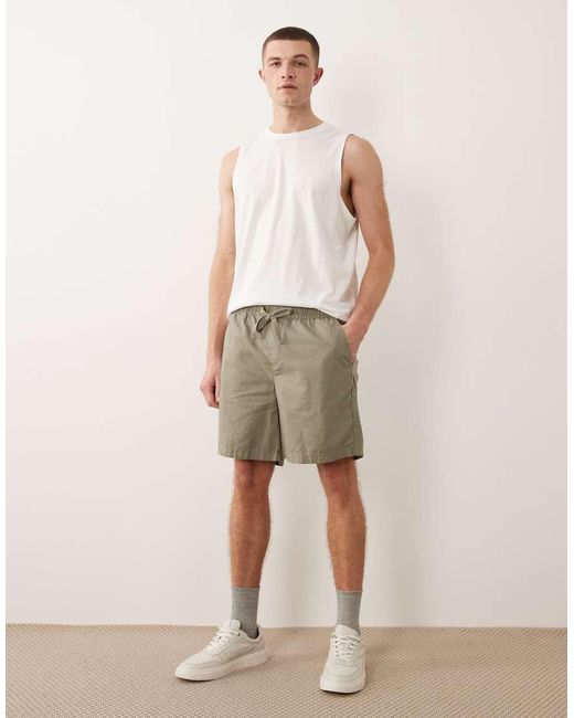 ASOS Natural Wide Linen Blend Shorts for men