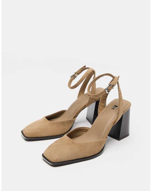 Pull&Bear Slingback Schoenen Met Blokhak in het Natural