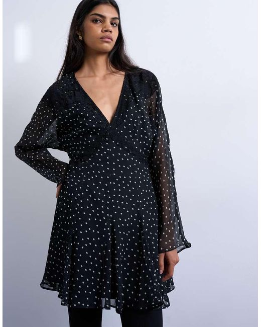 TOPSHOP Multicolor Longsleeve Lace Trim Mini Tea Dress