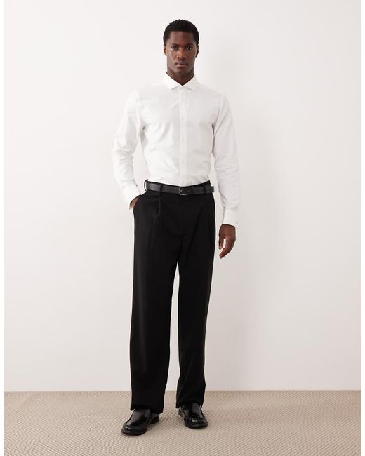 ASOS White Slim Fit Easy Iron Smart Twill Shirt With Double Cuff for men