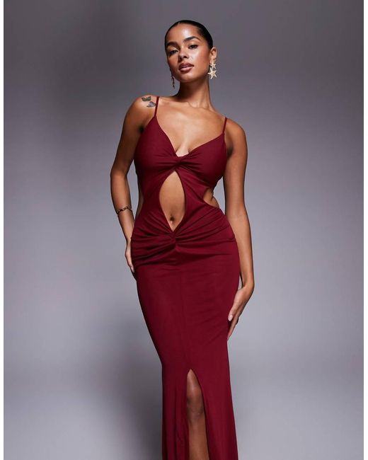 SIMMI Red Raye Deep Knot Detail Maxi Dress