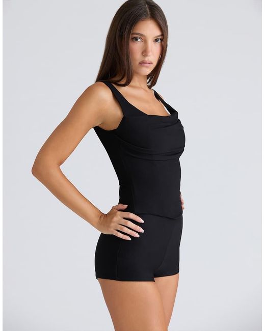 House Of Cb Black The Drape Neck Corset Top
