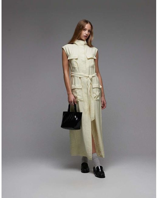 ASOS Gray Utility Style Maxi Dress With Tie Waist
