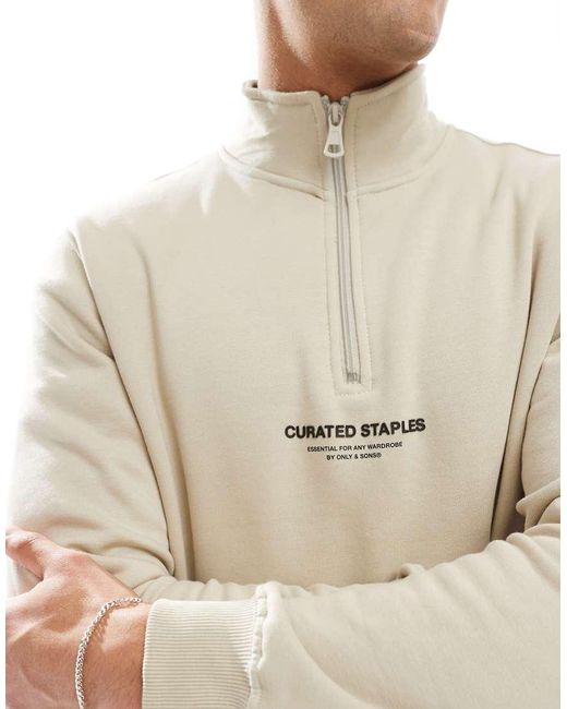 Jersey Color Piedra Con Cremallera Corta Y Cuello Alto Curated De -Neutro Only & Sons de hombre de color Natural