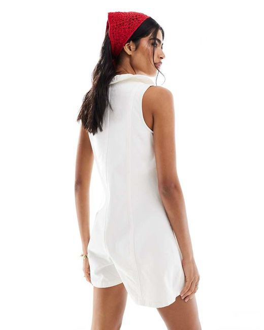 Miss Selfridge Denim Playsuit Met Wassing in het White